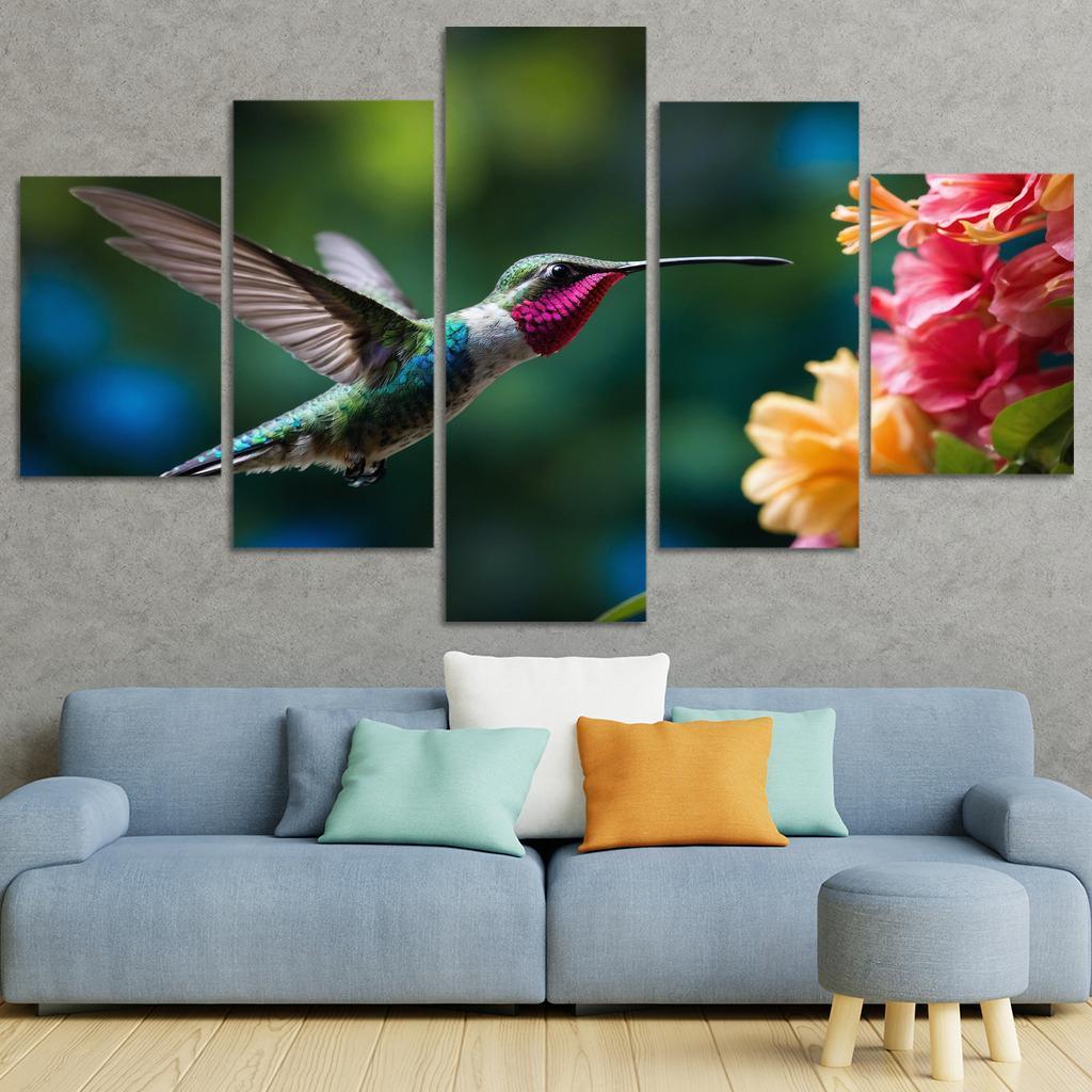 The Enchanting Hummingbird Among Tropical Flowers Framed Paintings