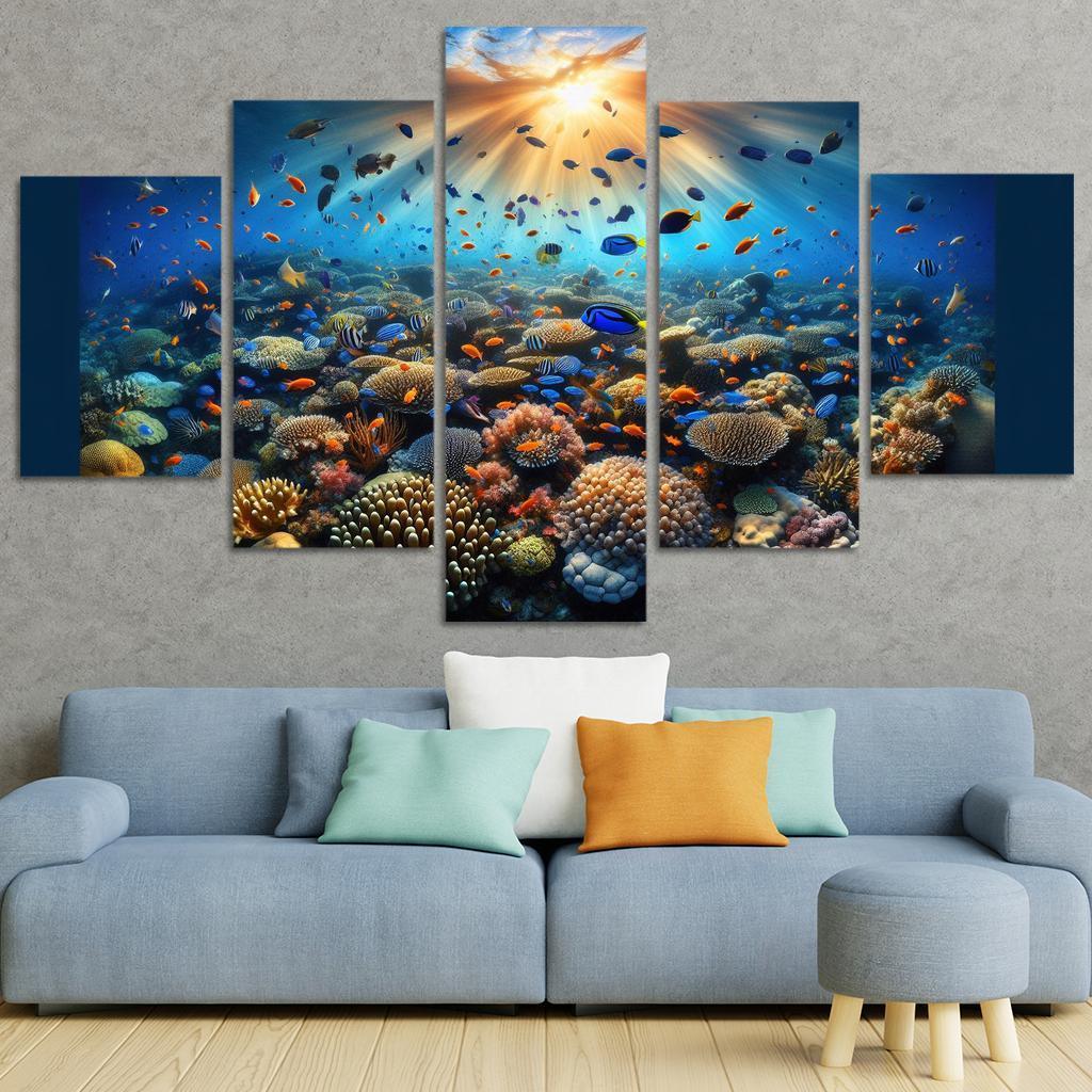 Sunset Reef Snorkel Under Vibrant Colors Custom Paintings Frame