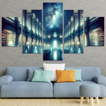 The Cosmic Library 5 Piece HD Canvas Wall Art-Original Frame