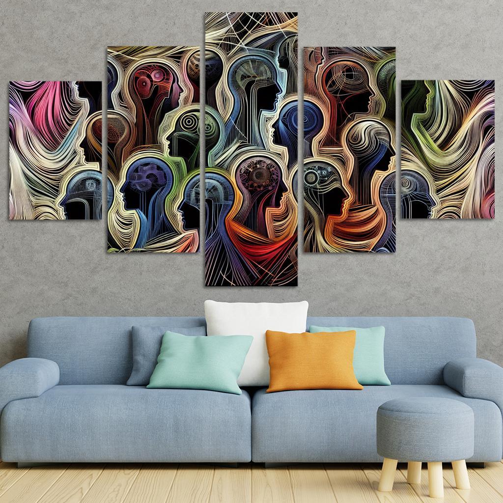 Threads of Resilience Art on Mental Health Awareness 5 Piece HD Canvas Wall Art-Original Frame