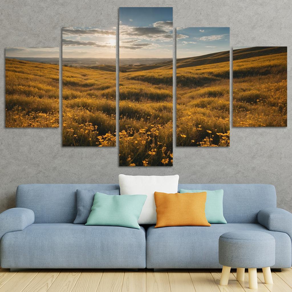 The Elysian Fields Of Golden Wildflowers Multi-panel Paintings