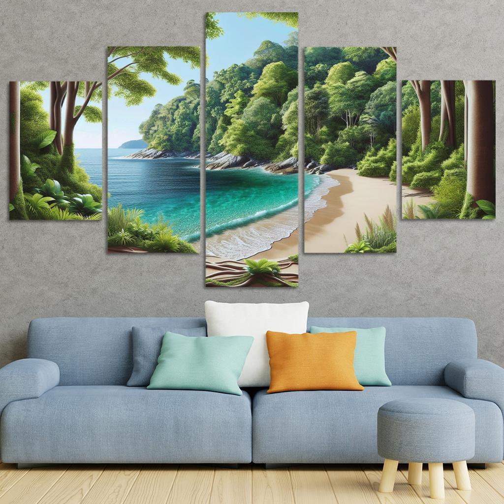 Lush Green Cove Nature's Oasis Modern Paintings Frame