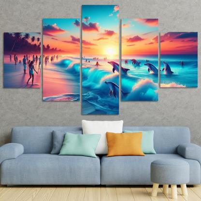 Cerulean Bliss Sunset And Wildlife Watching Premium Artwork Frames