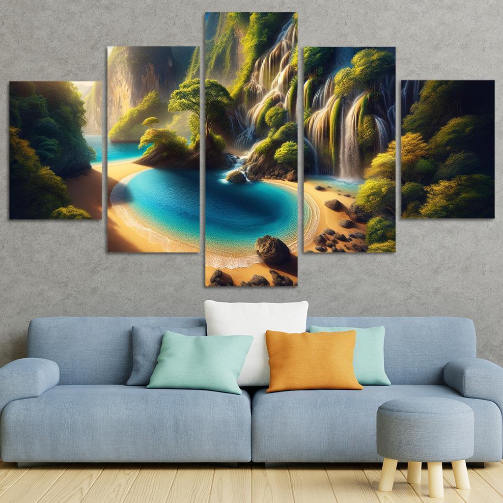 Crystal Lagoon Hidden Waterfall Escape Multi-panel Paintings