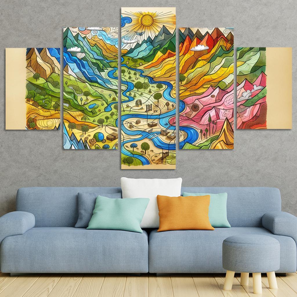 Emotional Cartography of the Heart 5 Piece HD Canvas Wall Art-Original Frame