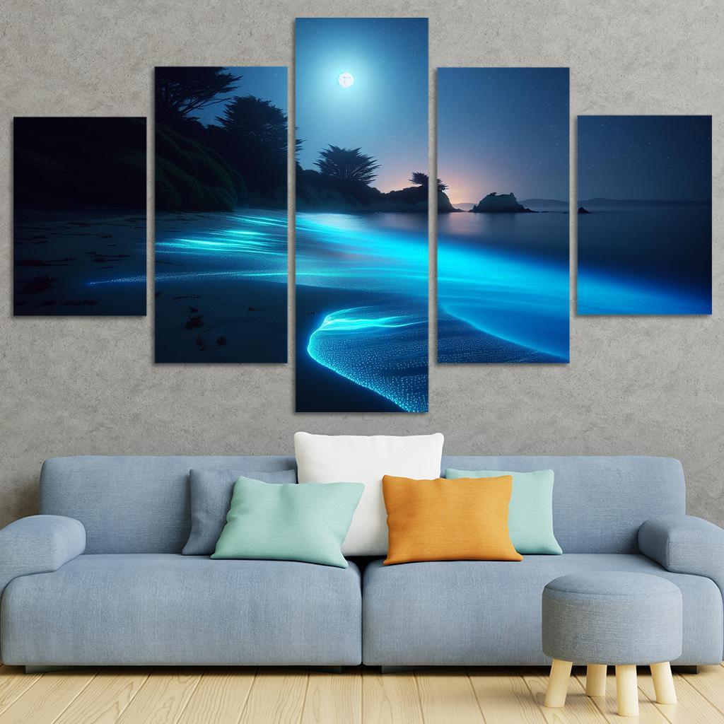 Moonlit Shores Nighttime Adventure Canvas Paintings Frame