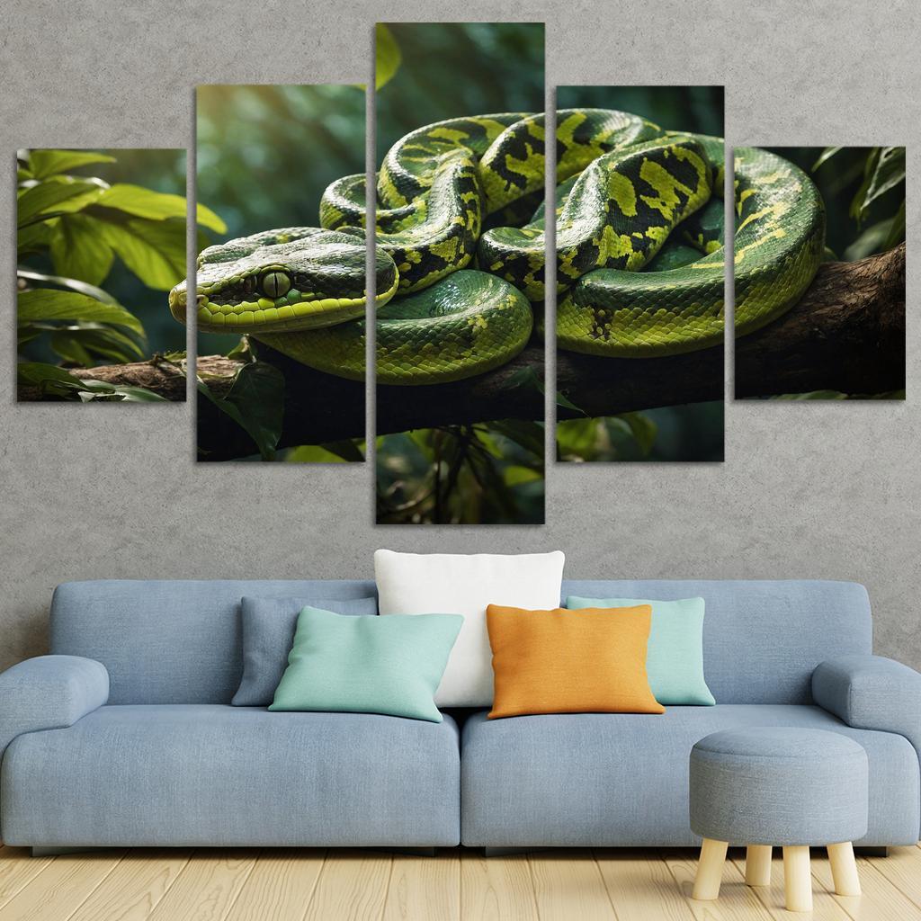 The Elegant Green Tree Python In A Tropical Setting Framed Paintings