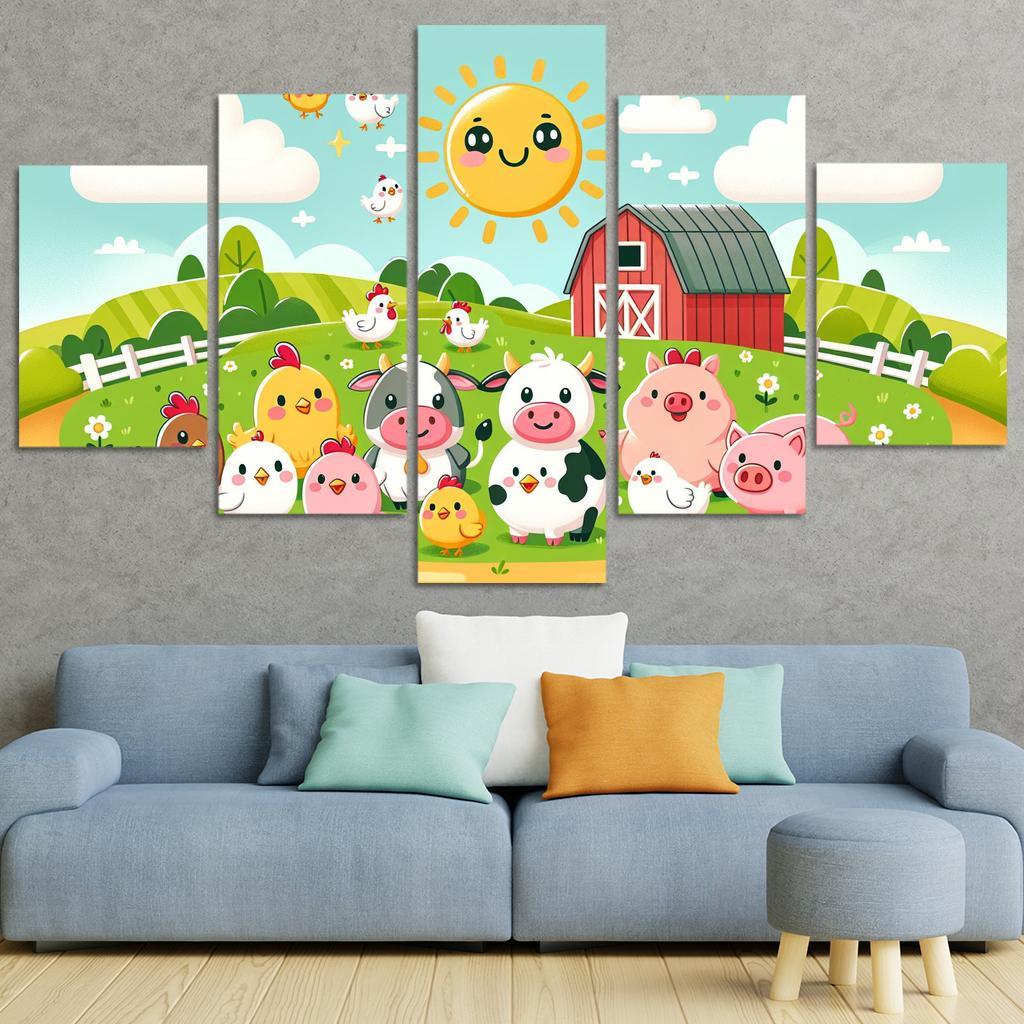 Frolicsome Farm Friends 5 Piece HD Canvas Wall Art-Original Frame