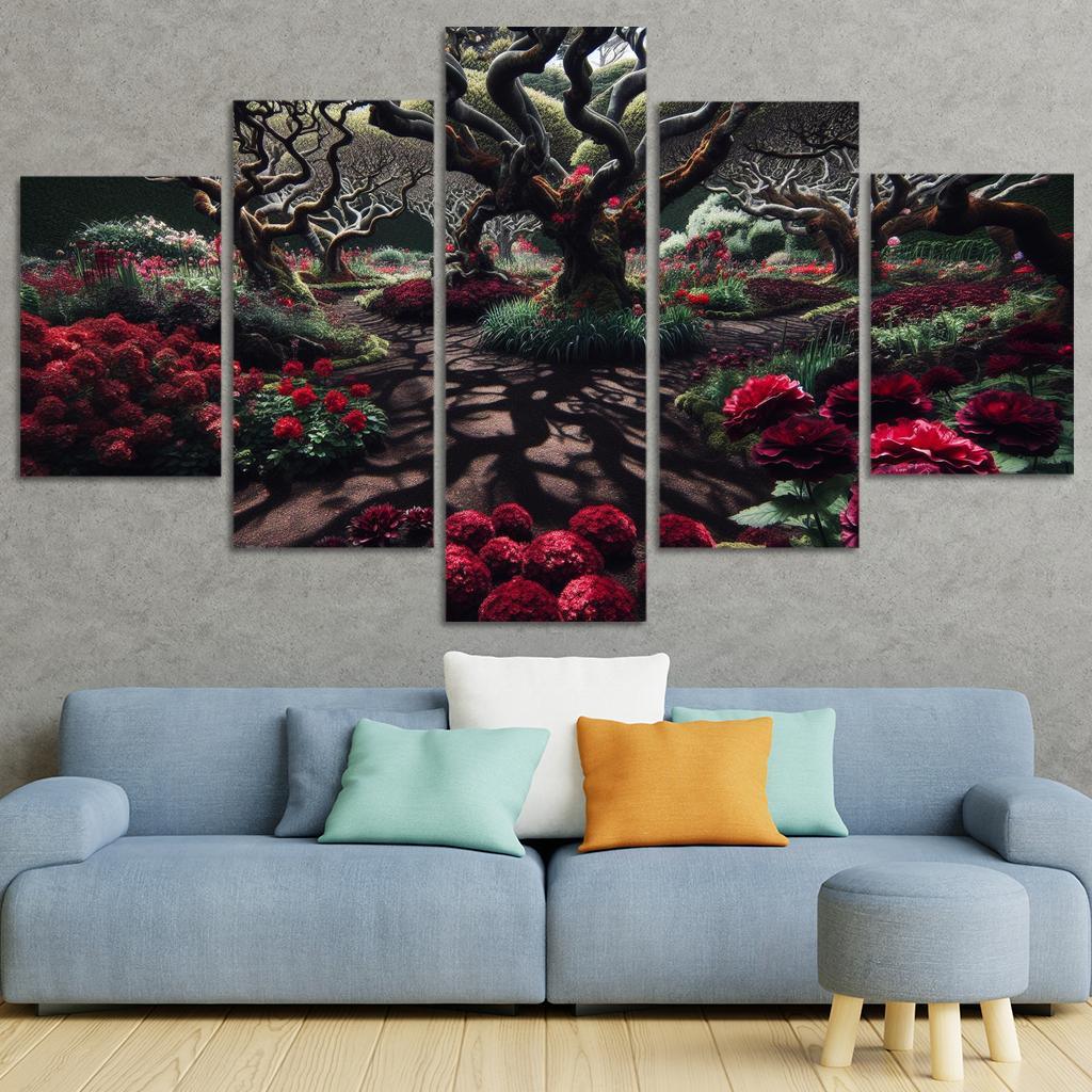 Eclipsed Garden Nature's Gothic Rebirth 5 Piece HD Canvas Wall Art-Original Frame