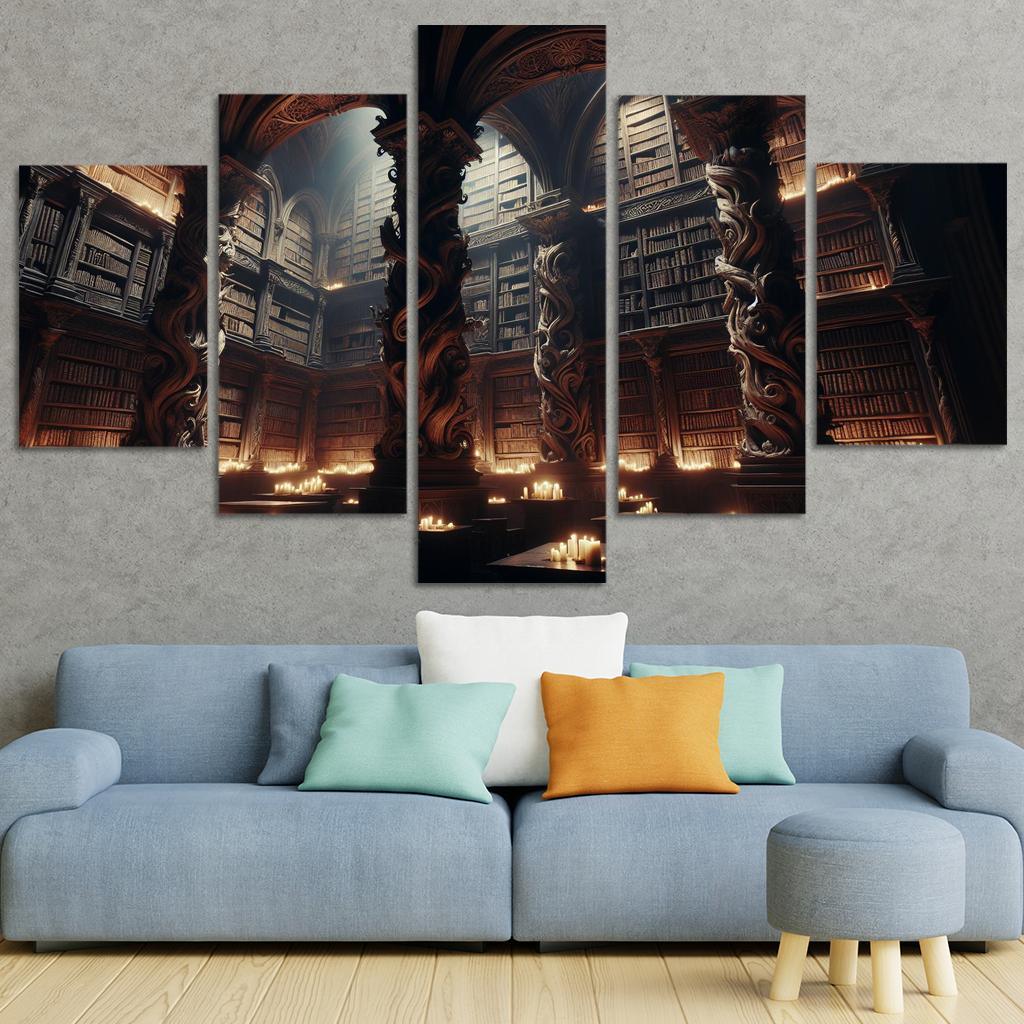 Phantom Library Enchanted Shelves of Darkness 5 Piece HD Canvas Wall Art-Original Frame