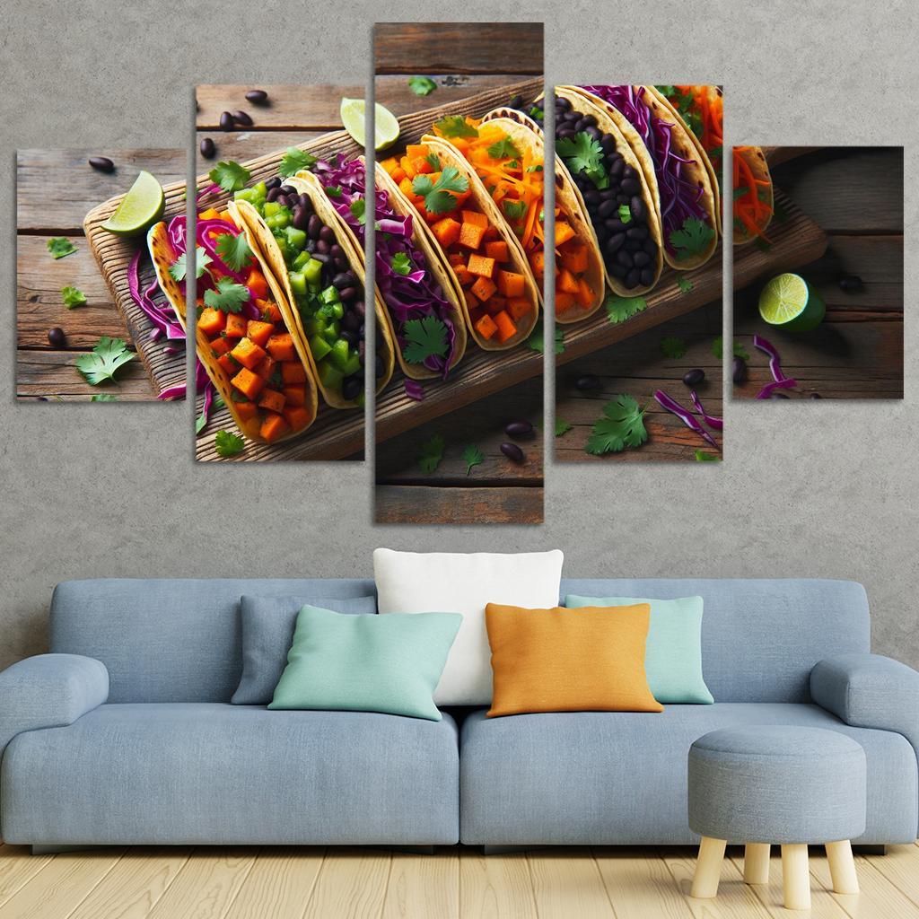 Savory Sweet Potato and Black Bean Tacos 5 Piece HD Canvas Wall Art-Original Frame
