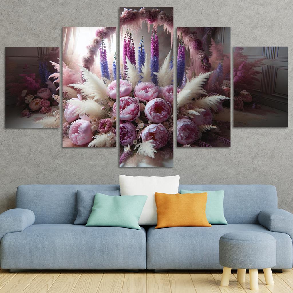 Ethereal Garden A Fairy Tale Floral Display 5 Piece HD Canvas Wall Art-Original Frame