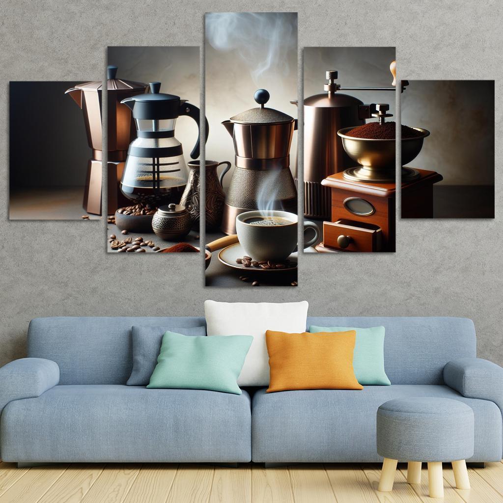 Home Brewed Coffee The Art of Crafting Perfection 5 Piece HD Canvas Wall Art-Original Frame