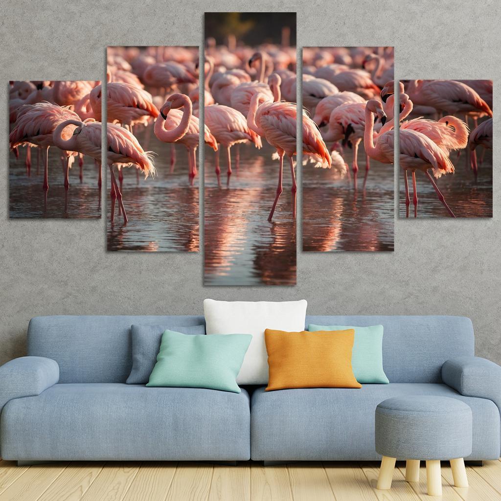 The Graceful Flamingo In Shallow Waters Framed Paintings