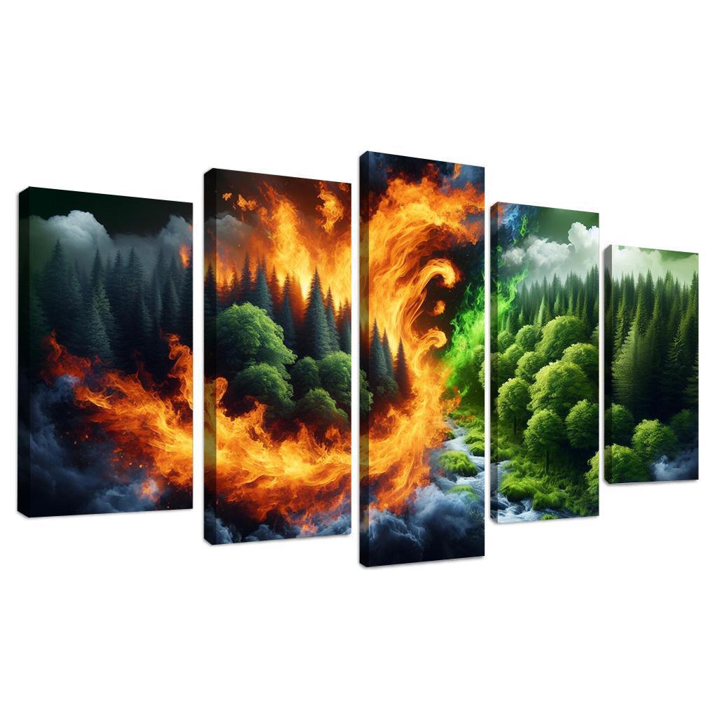 Flames of Awareness The Reality of Wildfires 5 Piece HD Canvas Wall Art-Original Frame