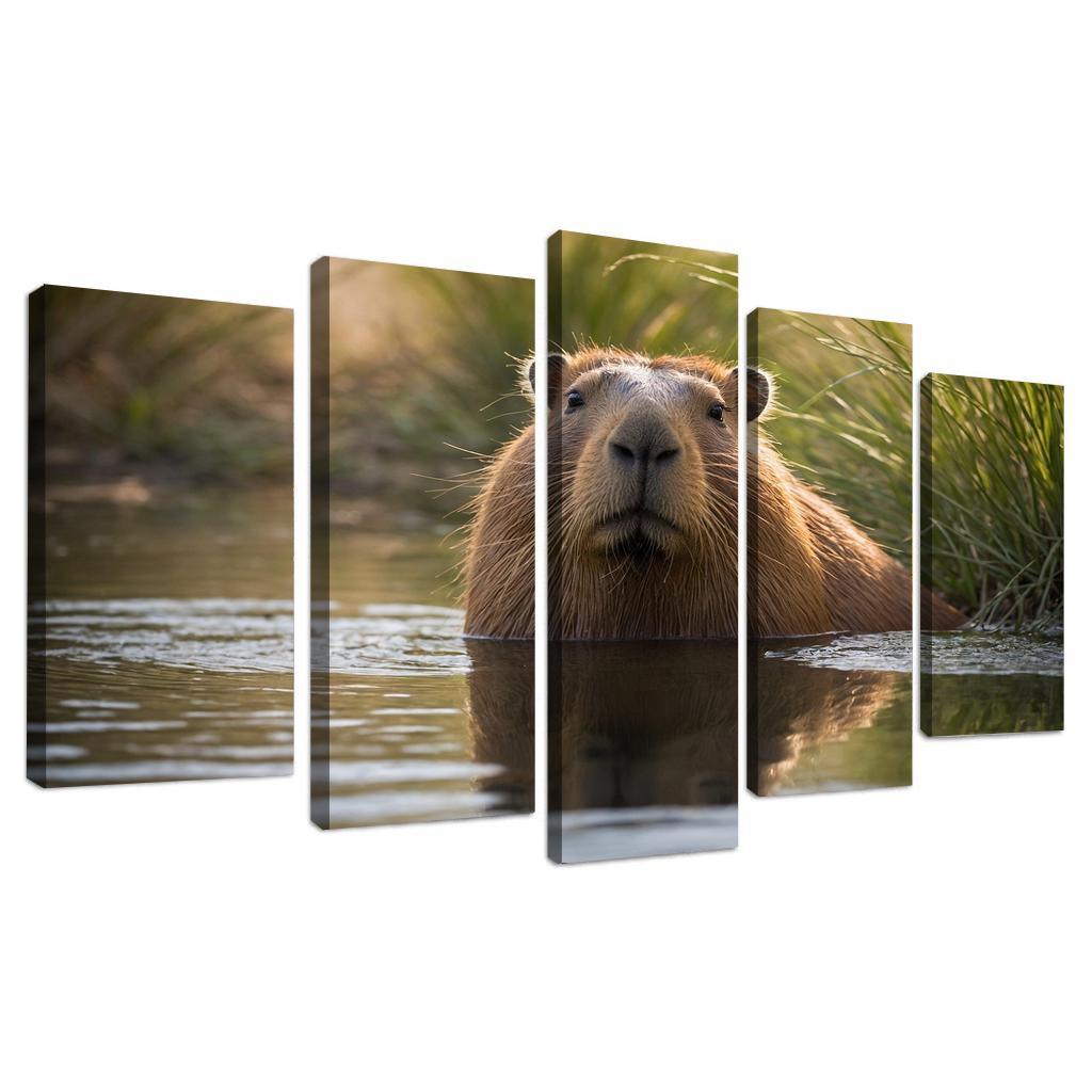 The Charming Capybara By A Waterhole Framed Paintings