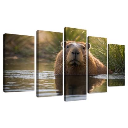 The Charming Capybara By A Waterhole Framed Paintings