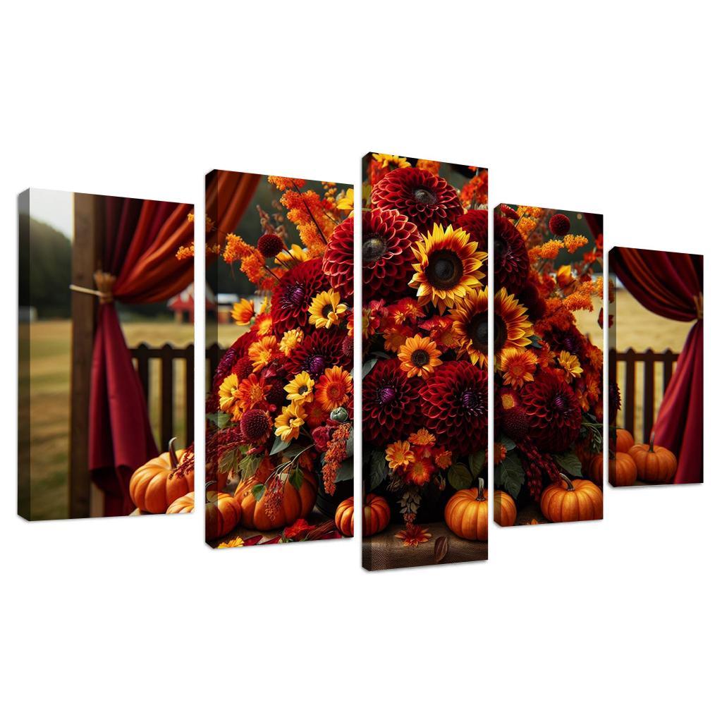 Autumn's Embrace A Seasonal Floral Bounty 5 Piece HD Canvas Wall Art-Original Frame
