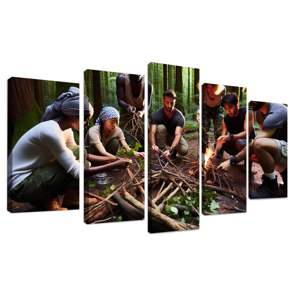 Wilderness Survival Learn the Art of Survival Skills 5 Piece HD Canvas Wall Art-Original Frame