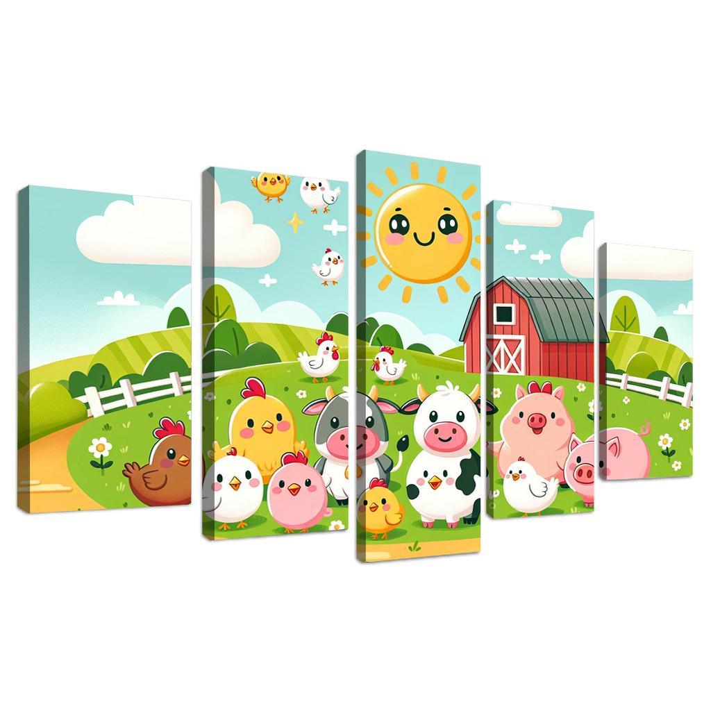 Frolicsome Farm Friends 5 Piece HD Canvas Wall Art-Original Frame