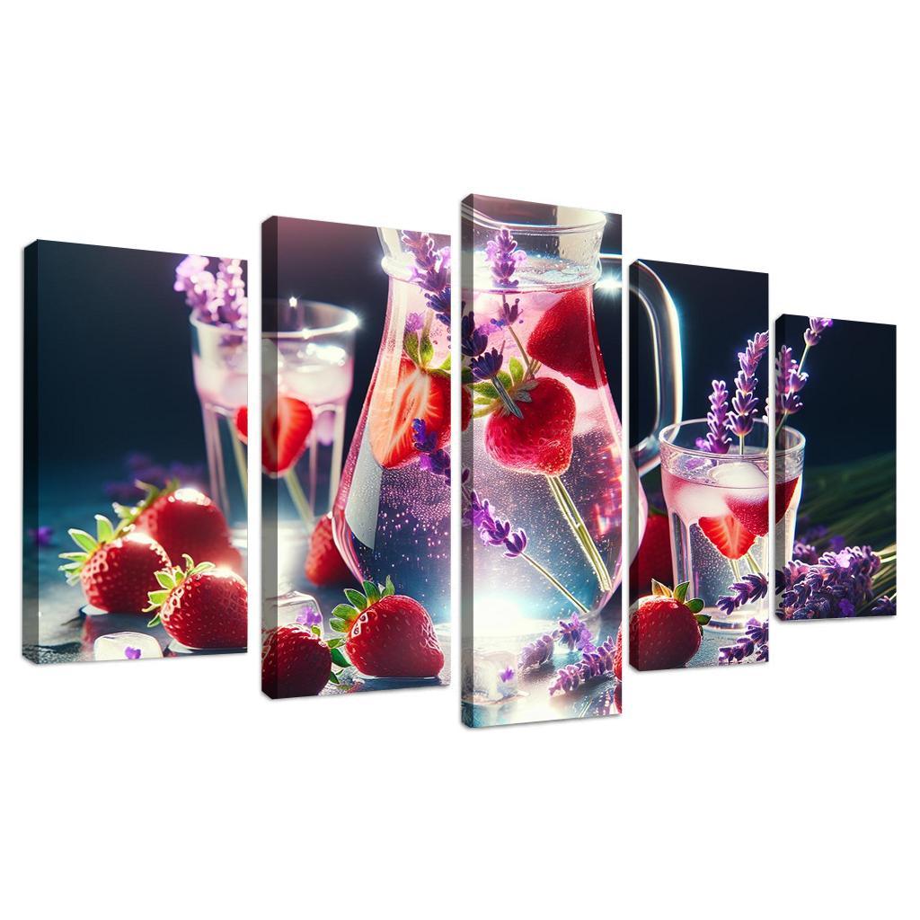 Strawberry Lavender Infused Water 5 Piece HD Canvas Wall Art-Original Frame