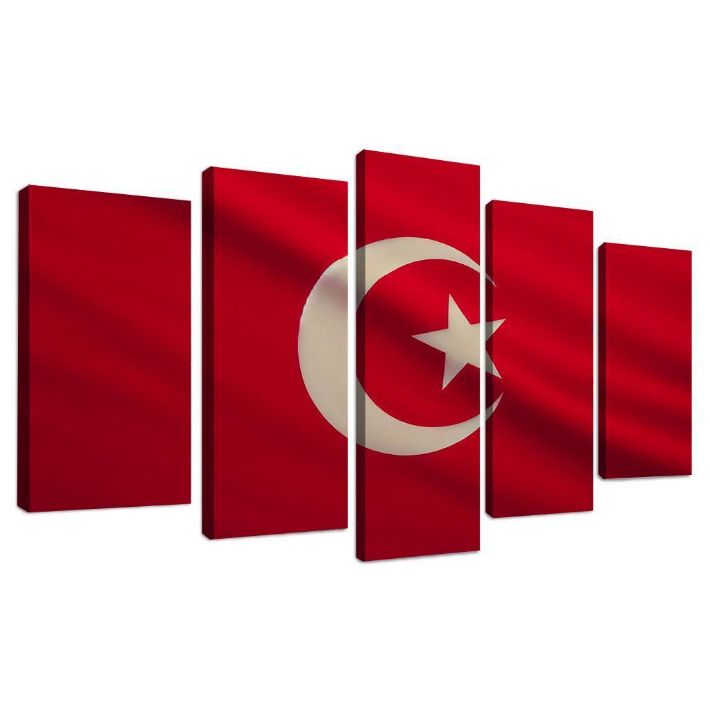 Legacy of the Crescent The Flag of Turkey 5 Piece HD Canvas Wall Art-Original Frame