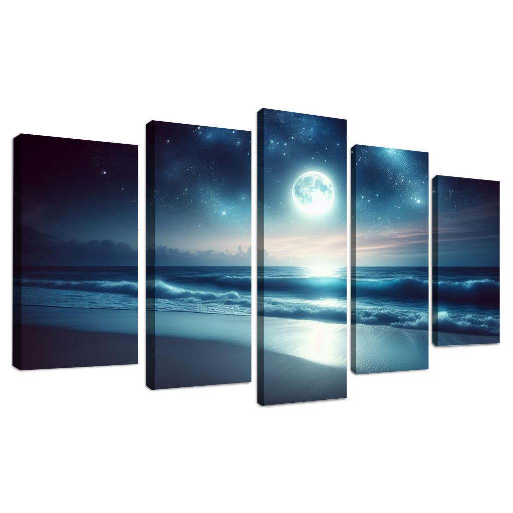 Moonlit Beach Nighttime Bliss Premium Artwork Frames