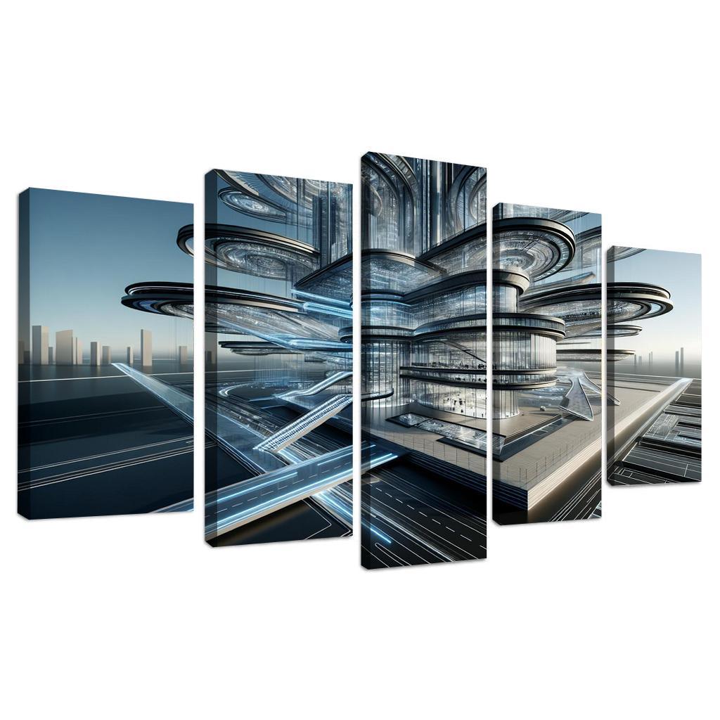 Dynamic Kinetic Architecture 5 Piece HD Canvas Wall Art-Original Frame