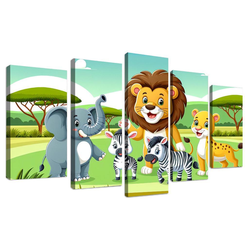 Adventure with Adventurous Animals 5 Piece HD Canvas Wall Art-Original Frame