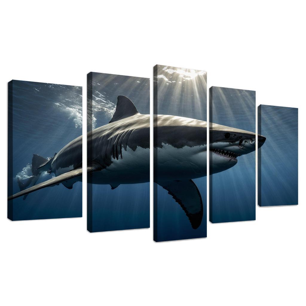 The Fearsome Great White Shark Of The Ocean Canvas Paintings Frame