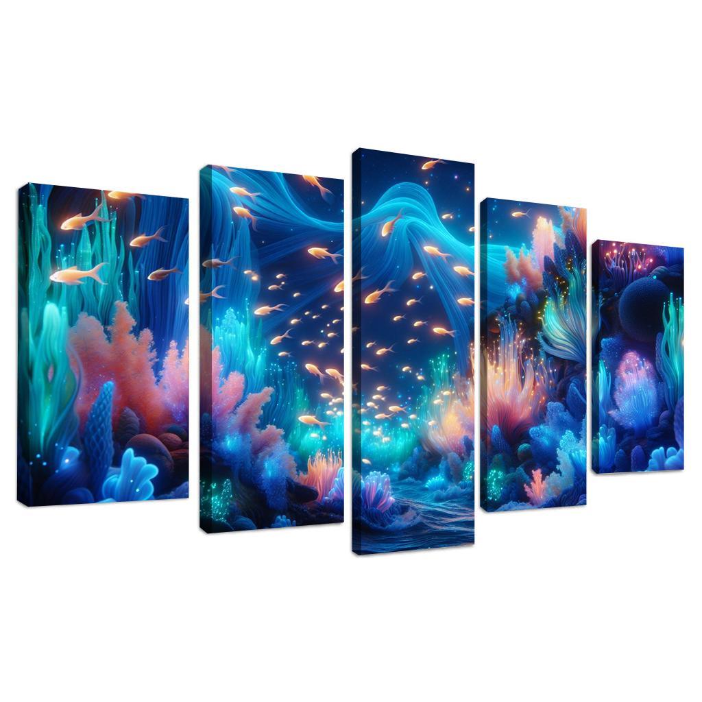 The Luminescent Depths 5 Piece HD Canvas Wall Art-Original Frame