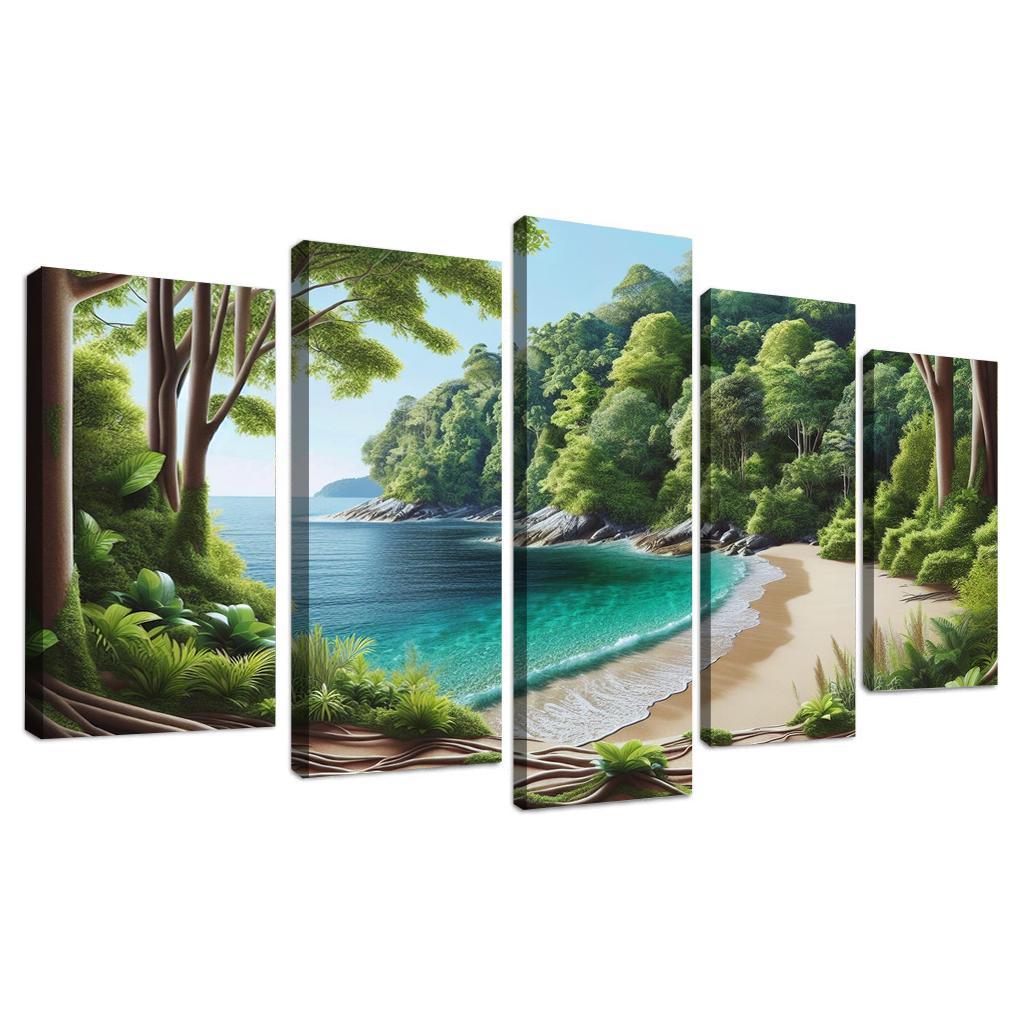 Lush Green Cove Nature's Oasis Modern Paintings Frame