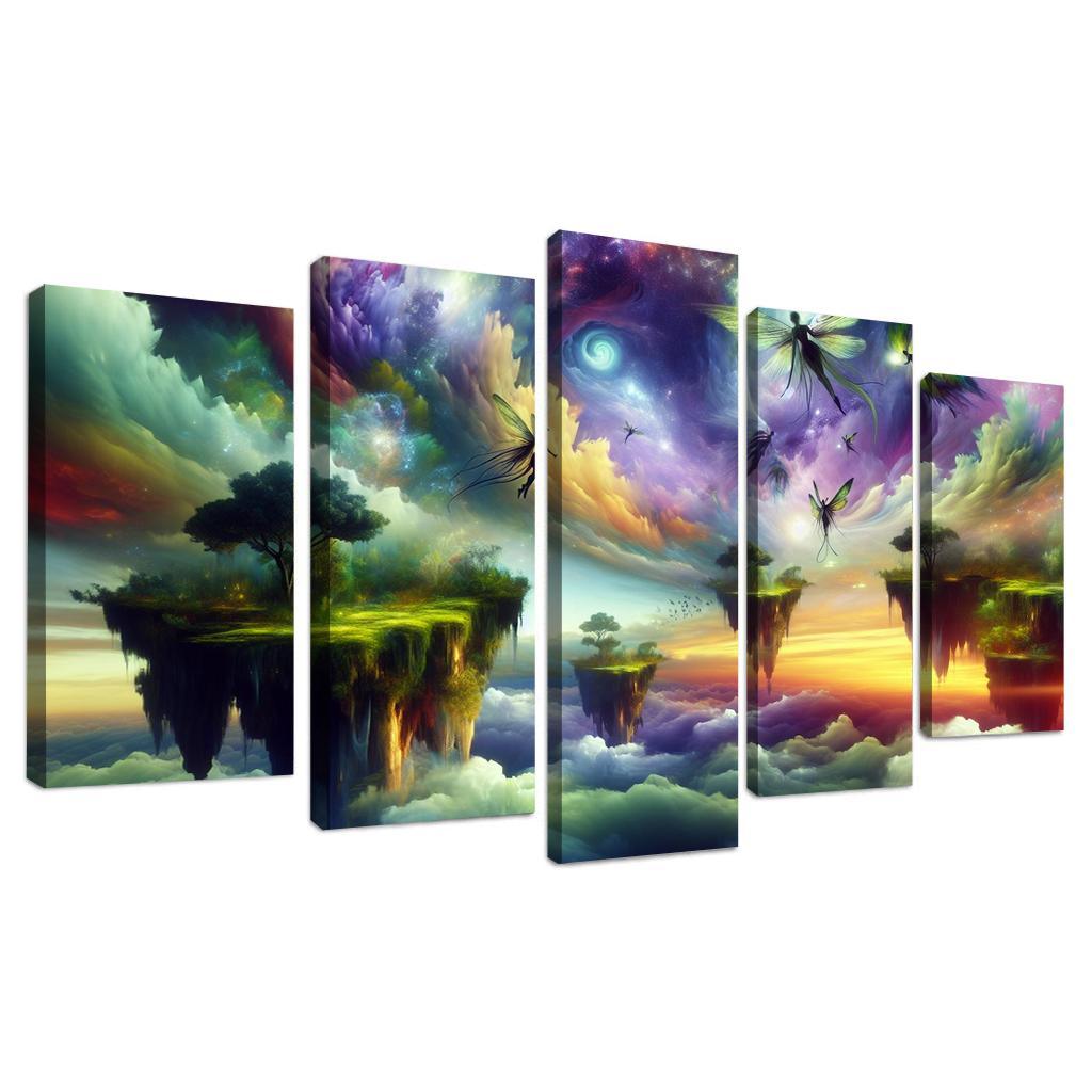The Aetherium Realm A Dimension of Endless Skies 5 Piece HD Canvas Wall Art-Original Frame