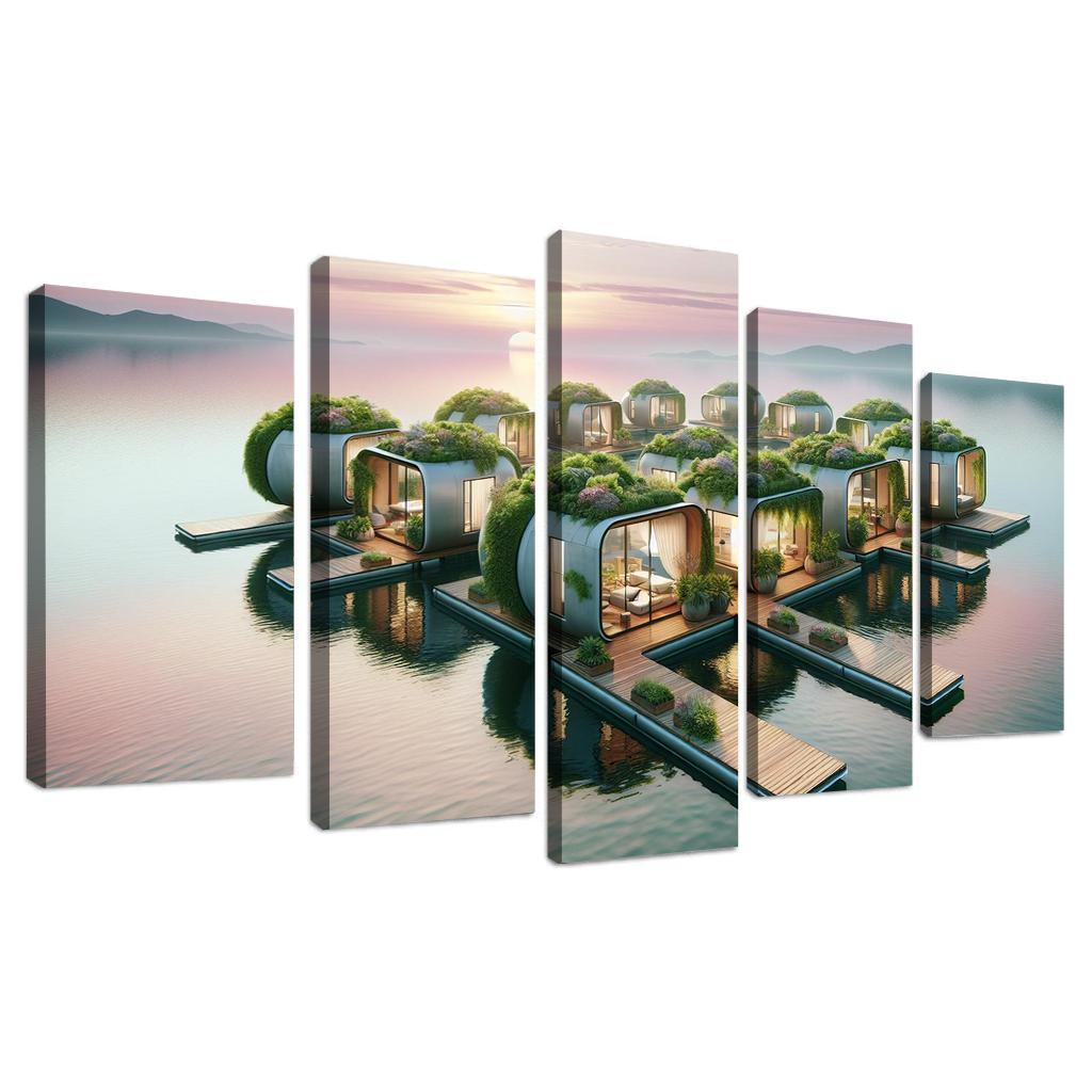 Floating Community Pods 5 Piece HD Canvas Wall Art-Original Frame