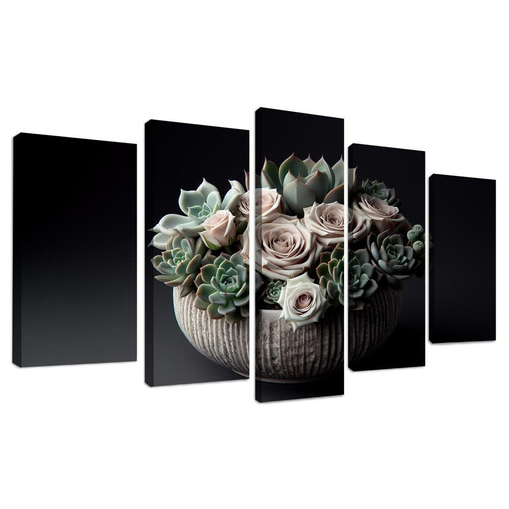 Whispers of the Desert Succulent Floral Fusion 5 Piece HD Canvas Wall Art-Original Frame