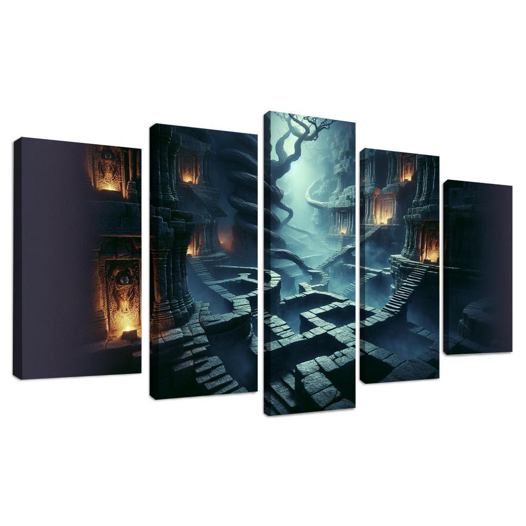 Eclipsed Labyrinth The Maze of Shadows 5 Piece HD Canvas Wall Art-Original Frame