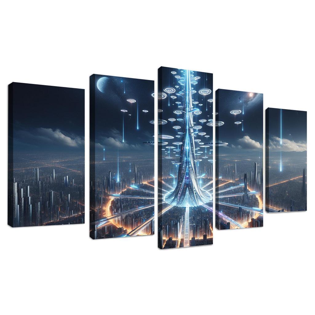 The Technomancer's Spire 5 Piece HD Canvas Wall Art-Original Frame