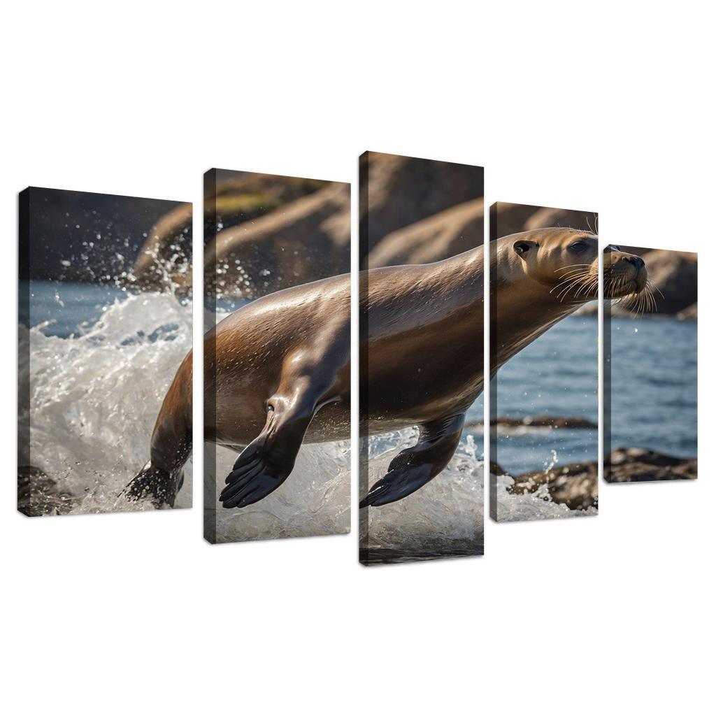 The Playful Sea Lion At A Coastal Colony Framed Paintings