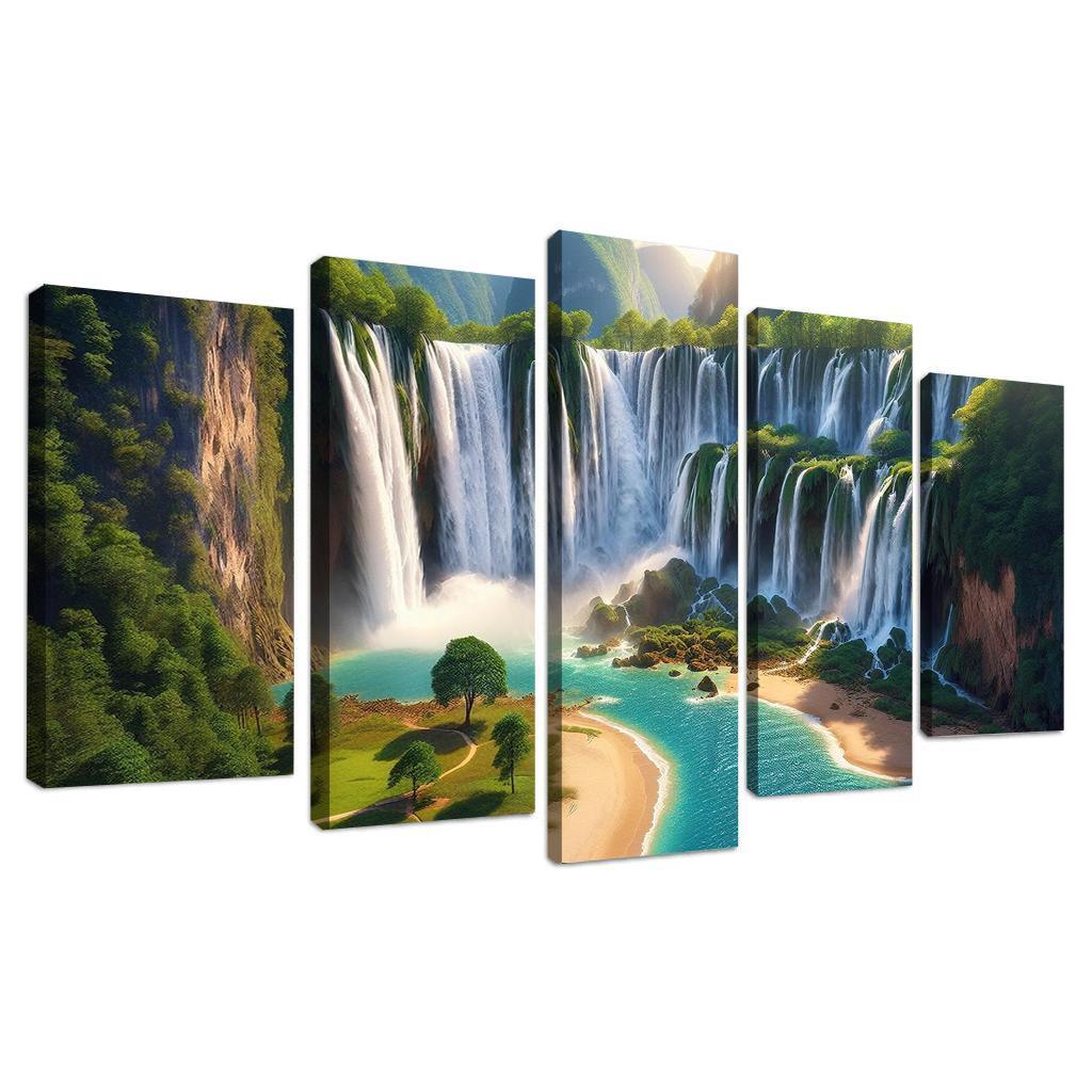 Hidden Falls Beach Waterfall Oasis Abstract Paintings Frame