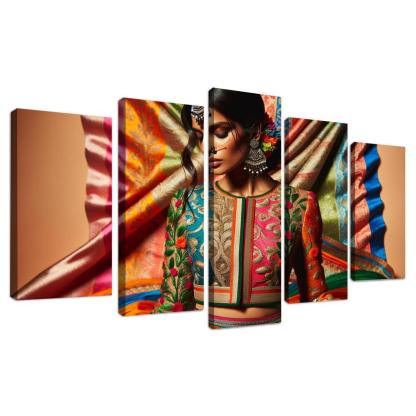 Ethnic Fusion Blending Cultures in Fashion 5 Piece HD Canvas Wall Art-Original Frame