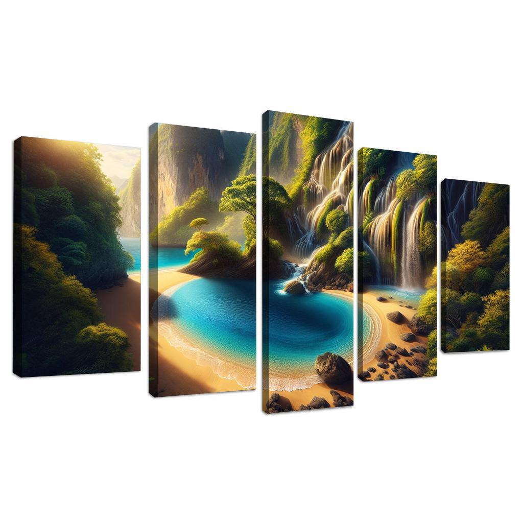 Crystal Lagoon Hidden Waterfall Escape Multi-panel Paintings