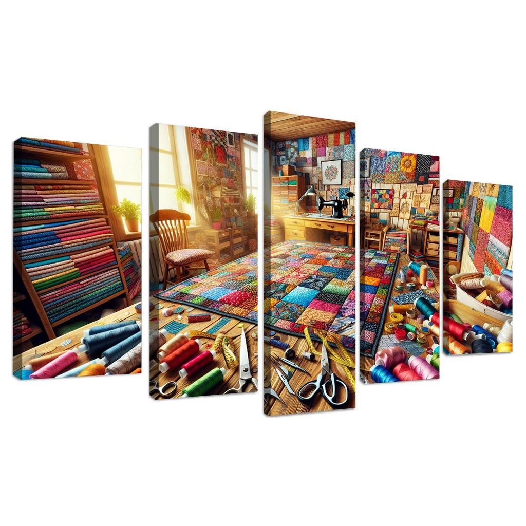 Quilting Stitching Together Memories 5 Piece HD Canvas Wall Art-Original Frame