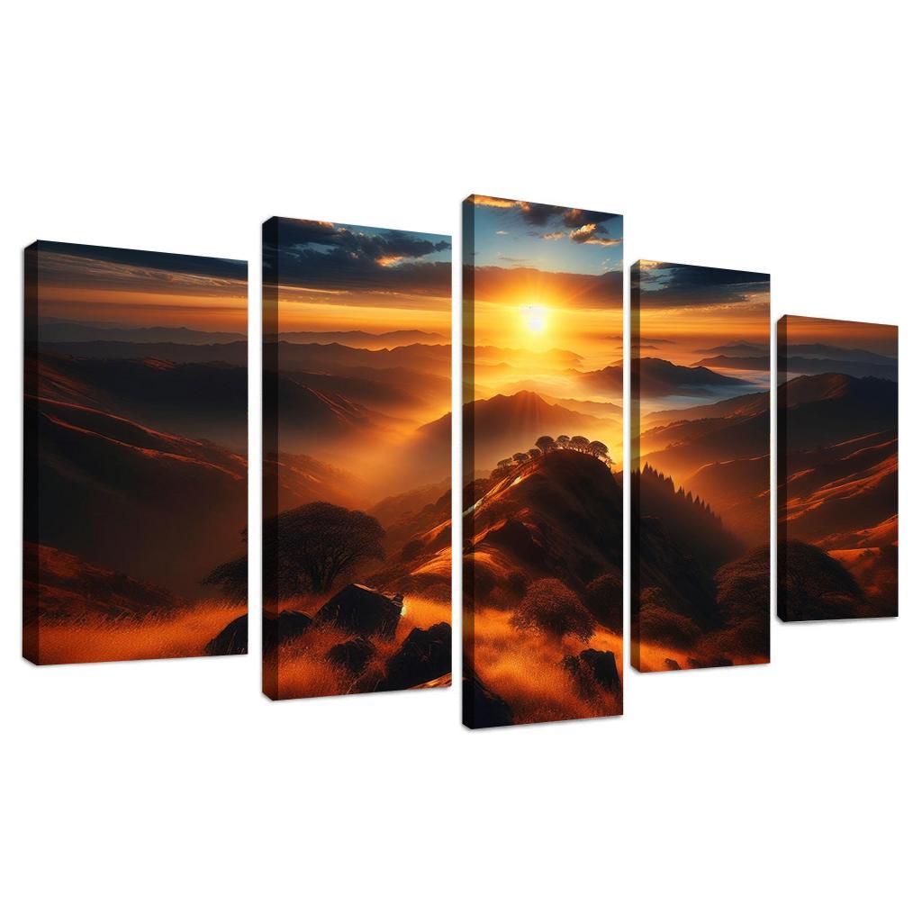 The Radiant Glow Of Sunrise Over Hilltops Custom Paintings Frame