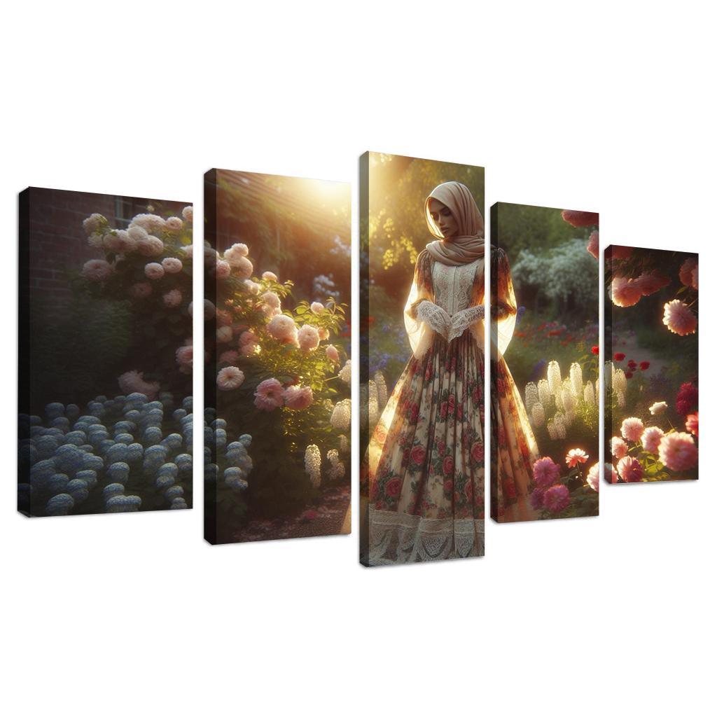 Vintage Floral Nostalgic Prints and Patterns 5 Piece HD Canvas Wall Art-Original Frame