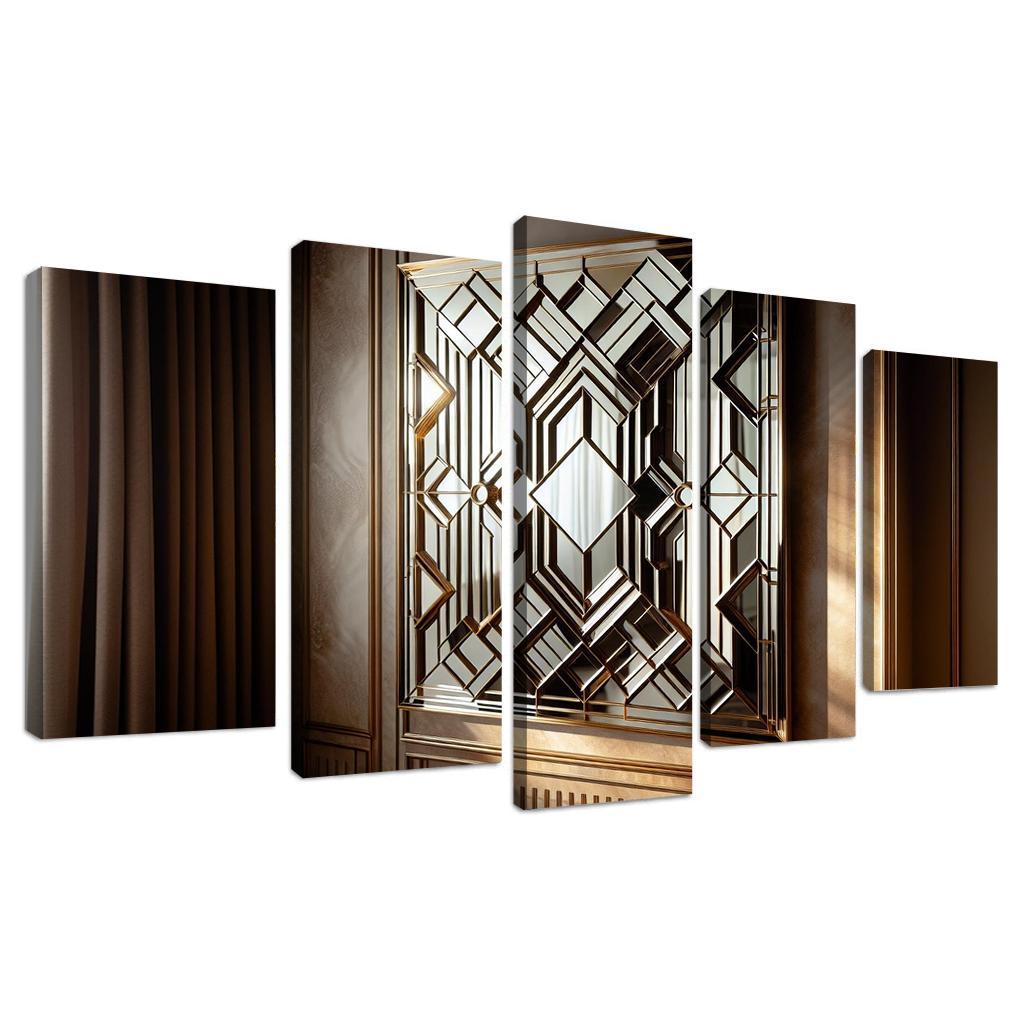 Art Deco Mirror with Geometric Design 5 Piece HD Canvas Wall Art-Original Frame