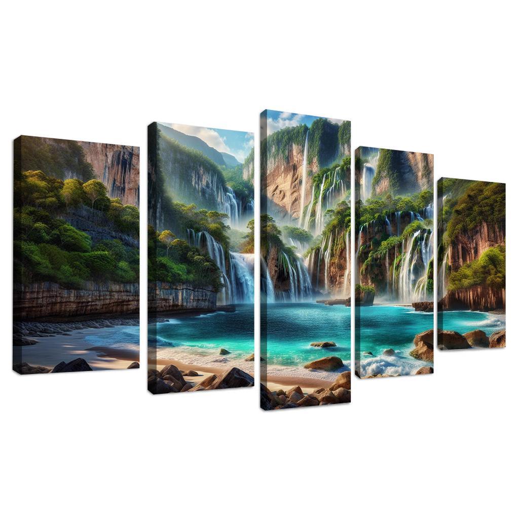 Cascading Waters Beach With Waterfalls Custom Paintings Frame