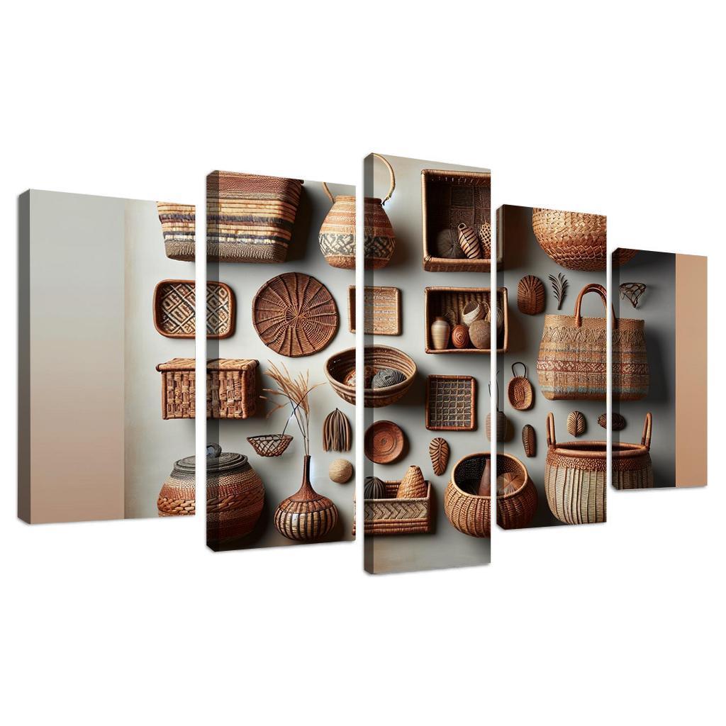 Artisan-Made Woven Baskets 5 Piece HD Canvas Wall Art-Original Frame