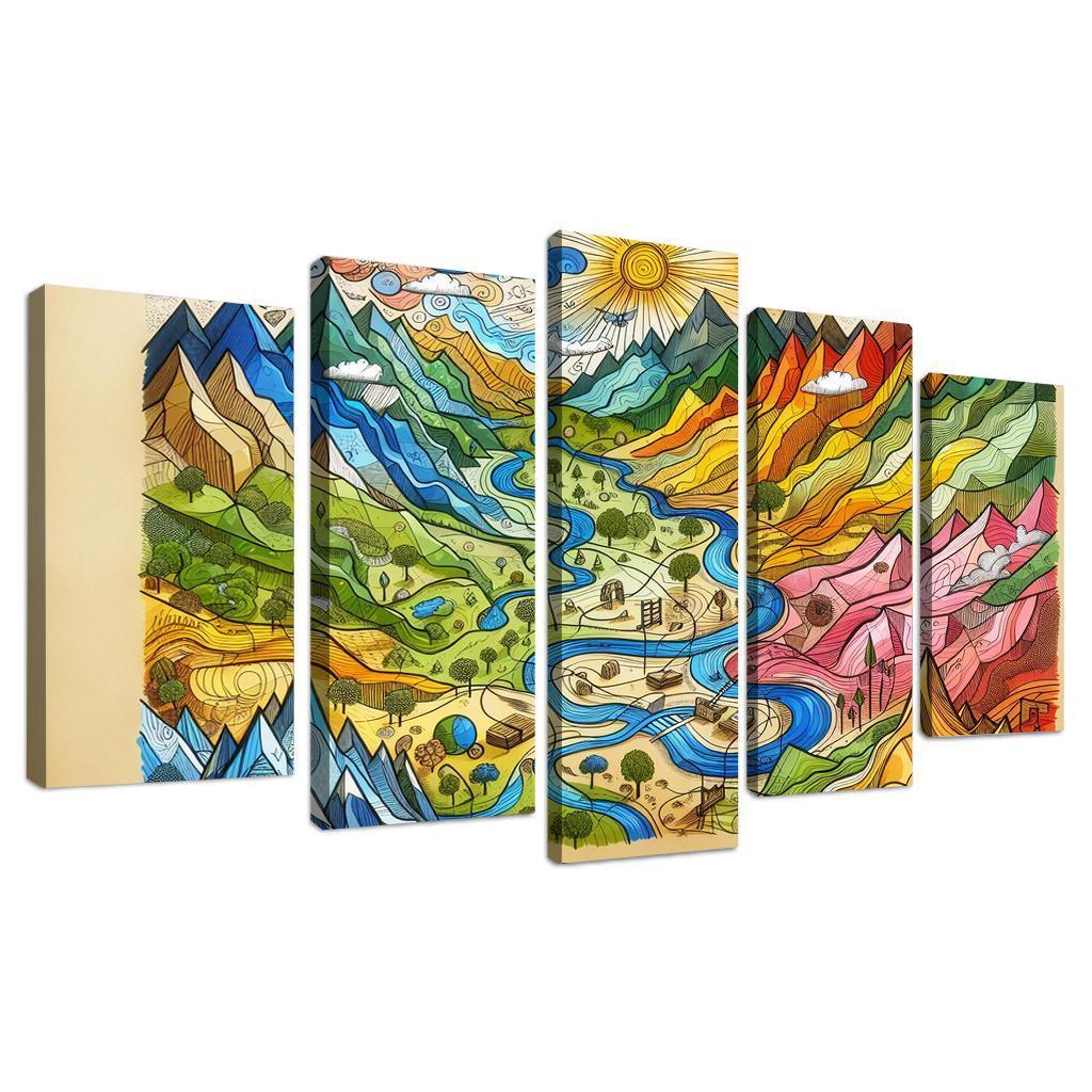 Emotional Cartography of the Heart 5 Piece HD Canvas Wall Art-Original Frame