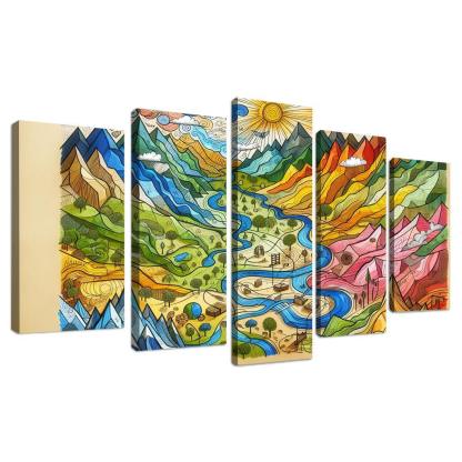 Emotional Cartography of the Heart 5 Piece HD Canvas Wall Art-Original Frame