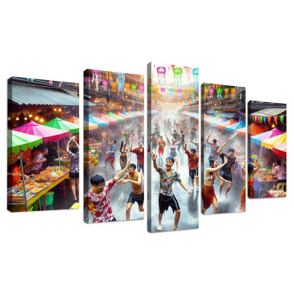 Songkran Water Festival Canvas Paintings Frame